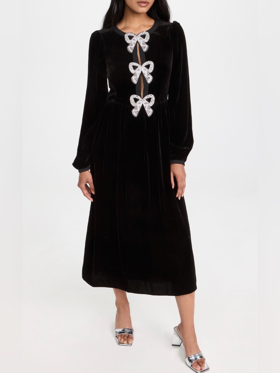 Saloni Black Camille Bows Dress New Nwt